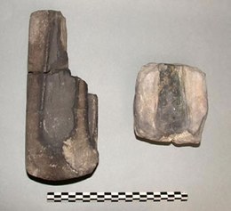 Stone moulds into which molten bronze was poured to form axe heads found in Montale and Gorzano (circa XVth century BC).
