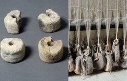 The terracotta weights were used on upright wooden looms to ensure tension – essential in the weaving process –, which was obtained by attaching weights to the lower end of the threads. Bronze Age communities in Europe made overwhelming use of linen, wool and hemp thread in their textiles.