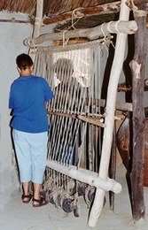 The loom was formed of two side spars joined by cross spars and was fixed, slightly inclined, to a wall or a beam in the house. It could be up to two metres wide. At Montale, two looms have been reproduced 120 cm and 160 cm wide respectively.